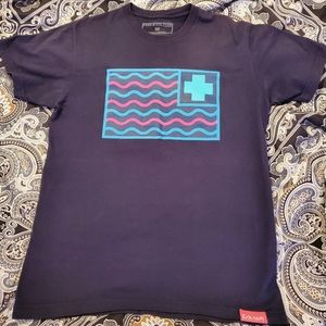 Pink Dolphin Tee, Navy Teal Pink, Size Medium